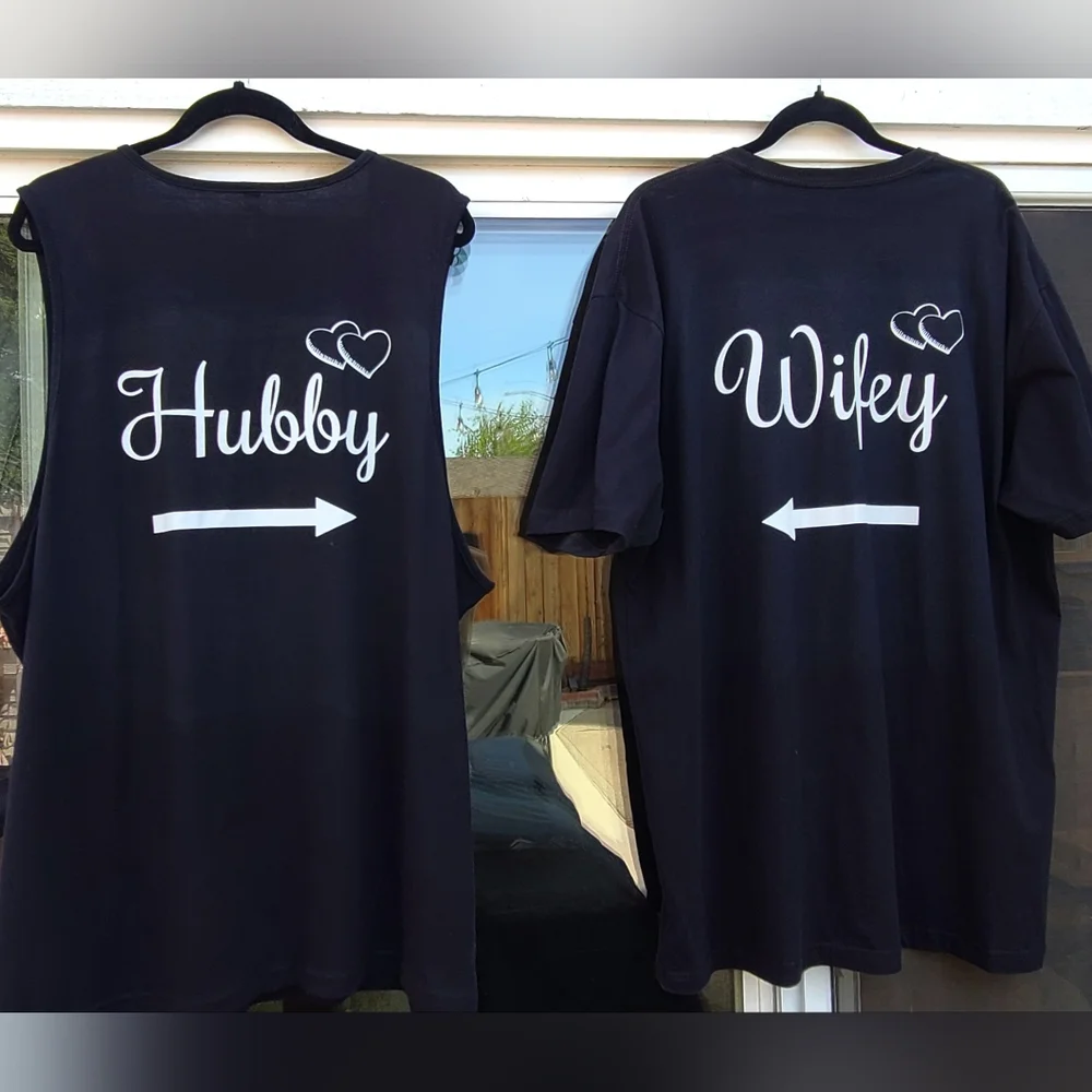 Matching “Just Married” Hubby & Wifey Black Shirts Bundle - Set of 2 XXL 18/20 - Picture 2 of 16